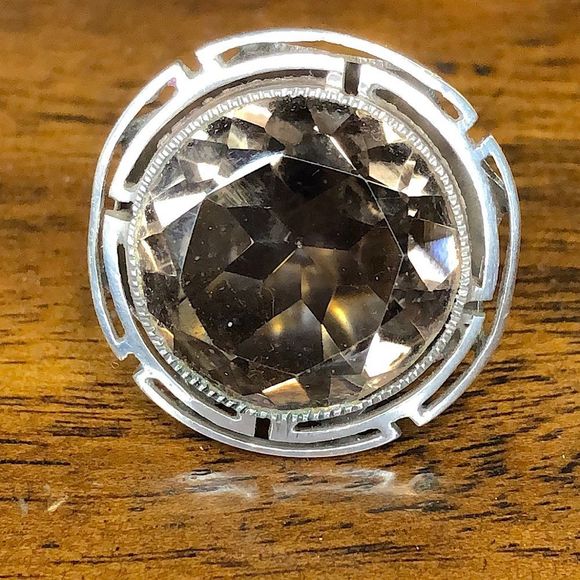Faceted Smokey Quartz and Sterling Silver Vintage Cocktail Ring Size 6 - Picture 2 of 9